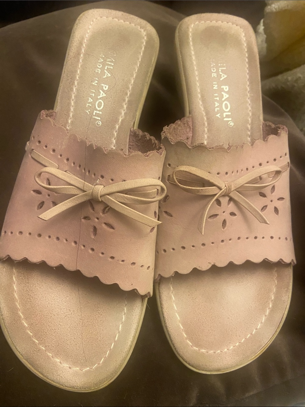 Mila Paoli Purple Scalloped Bow Mules